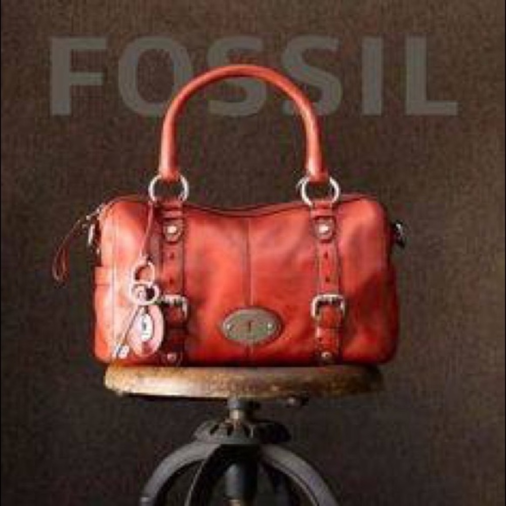 FOSSIL "Maddox" Red Leather Satchel Crossbody